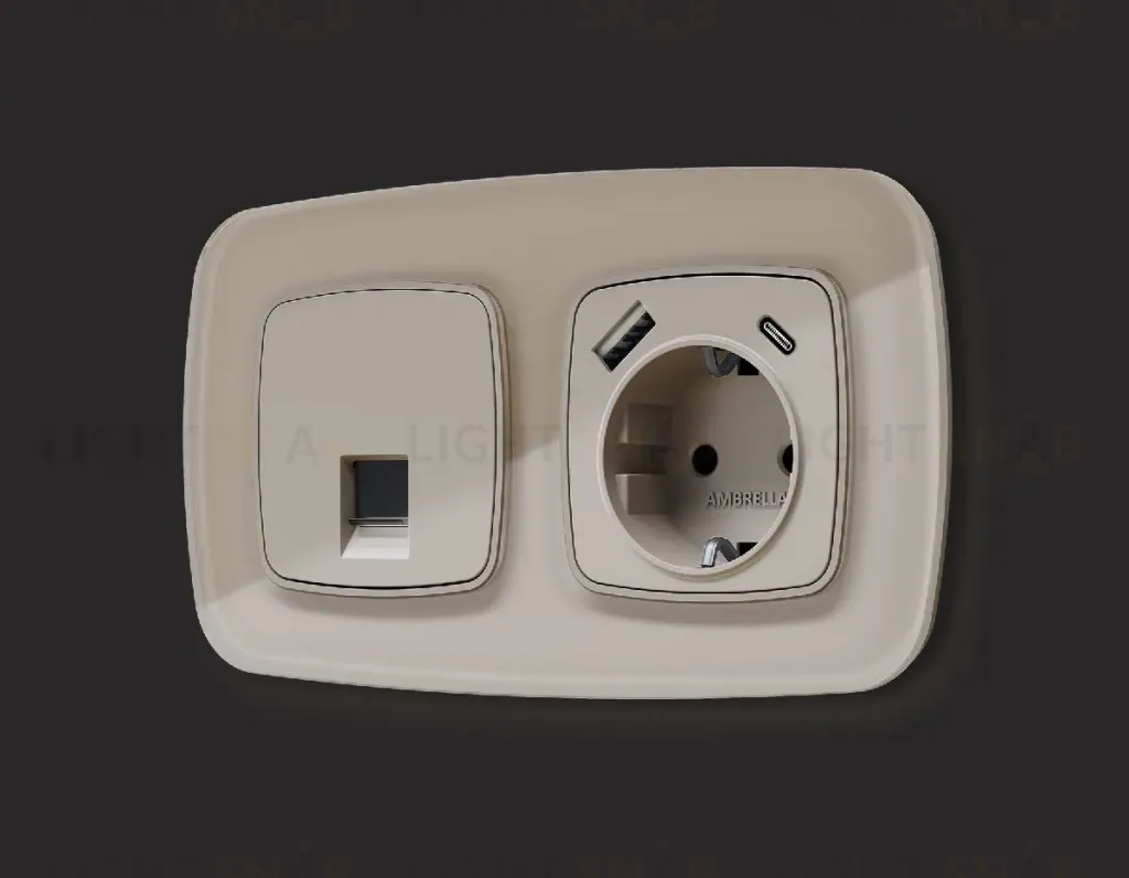 Лицевая панель для розетки с/з со шторками 2USB тип A+C Ambrella Volt Omega OP3700 OP3700