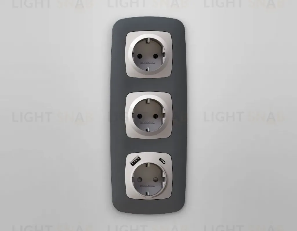 Лицевая панель для розетки с/з со шторками 2USB A+C Ambrella Volt Omega OP4100 OP4100