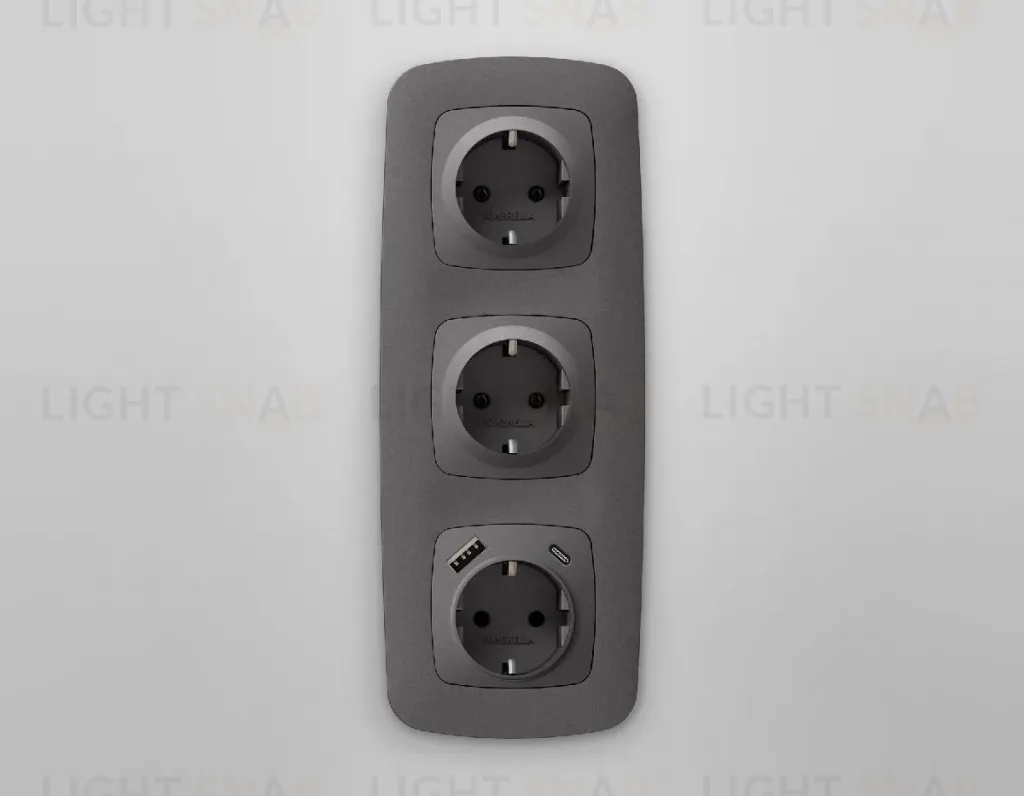 Лицевая панель для розетки с/з со шторками 2USB A+C Ambrella Volt Omega OP6600 OP6600