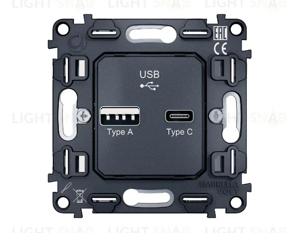 Механизм розетки 2USB A+C 20W (быстрая зарядка) Ambrella Volt Quant VM177 VM177