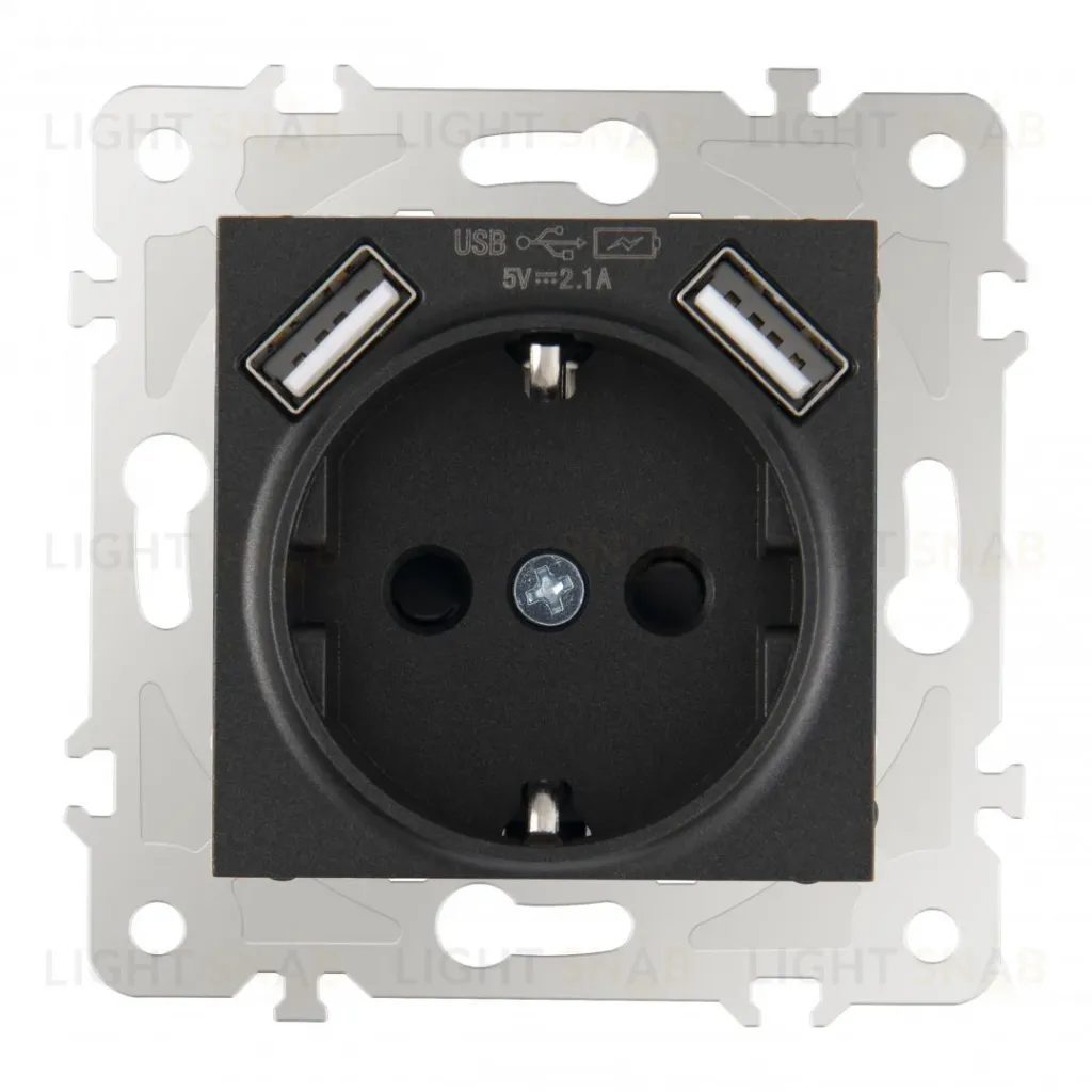 Розетка с заземлением, шторками + USB Arte Milano 203.47-1.black 203.47-1.black