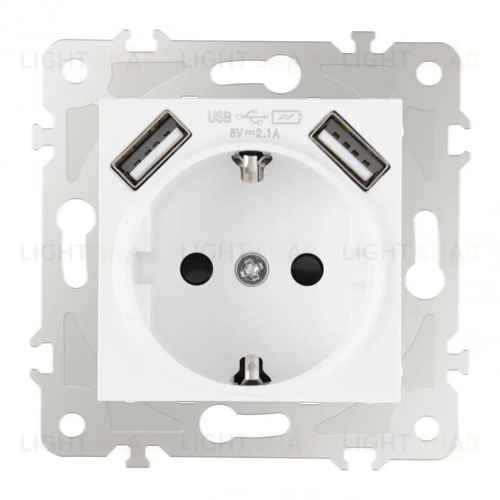 Розетка с заземлением, шторками + USB Arte Milano 203.47-1.white 203.47-1.white