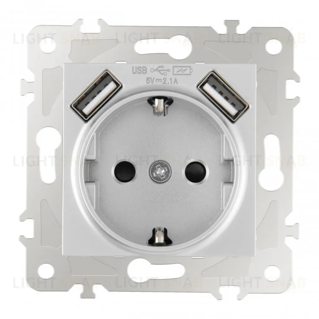 Розетка с заземлением, шторками + USB Arte Milano 203.47-1.silver 203.47-1.silver