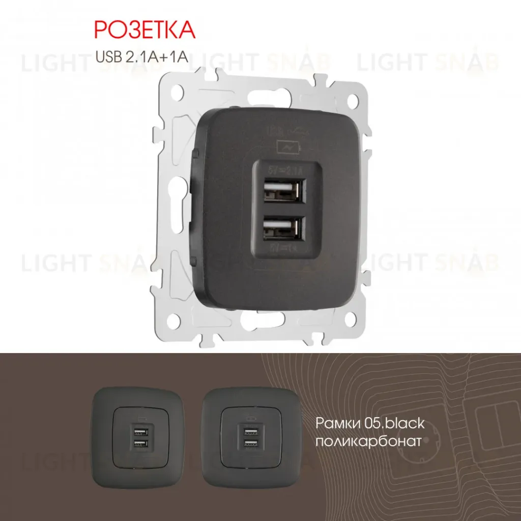 Розетка USB 2.1А+1А Arte Milano 205.46-1.black 205.46-1.black
