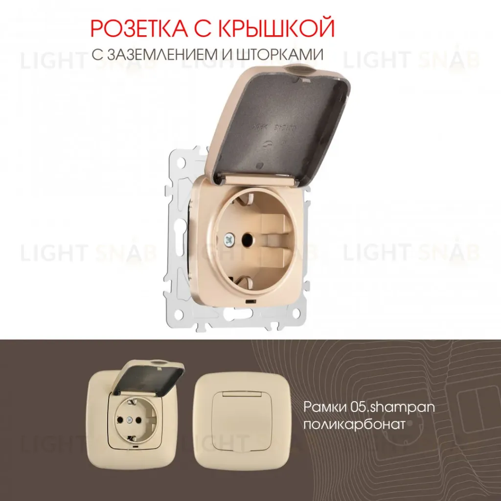 Розетка с заземлением, шторками и защитной крышкой Arte Milano 205.41-1.shampan 205.41-1.shampan
