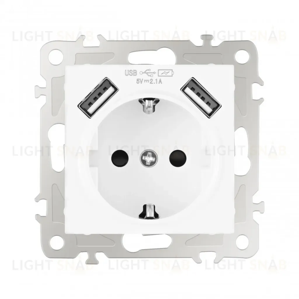 Розетка с заземлением, шторками + 2 USB Arte Milano 206.47-1.white 206.47-1.white