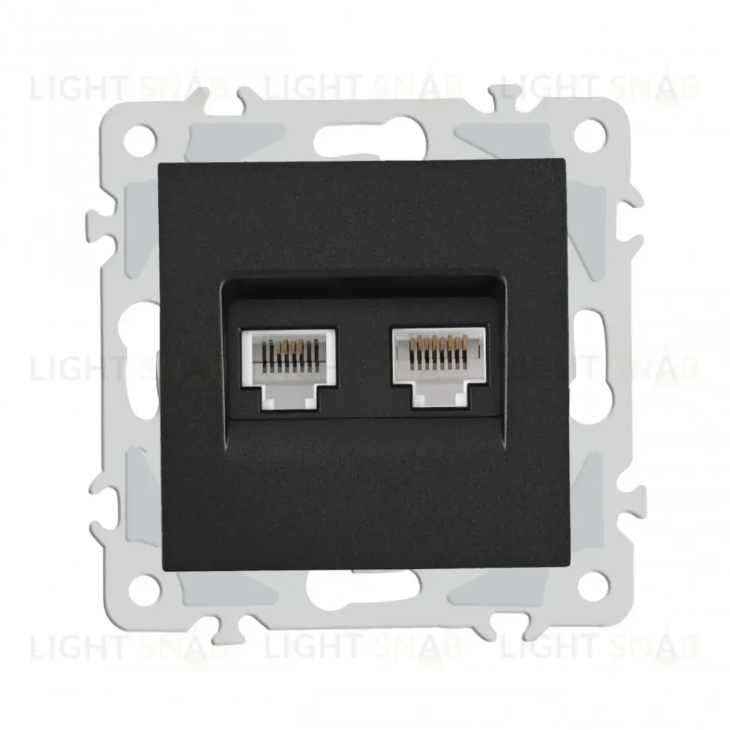 Розетка телефонная RJ11 + компьютерная RJ45 Arte Milano 206.44-1.black 206.44-1.black