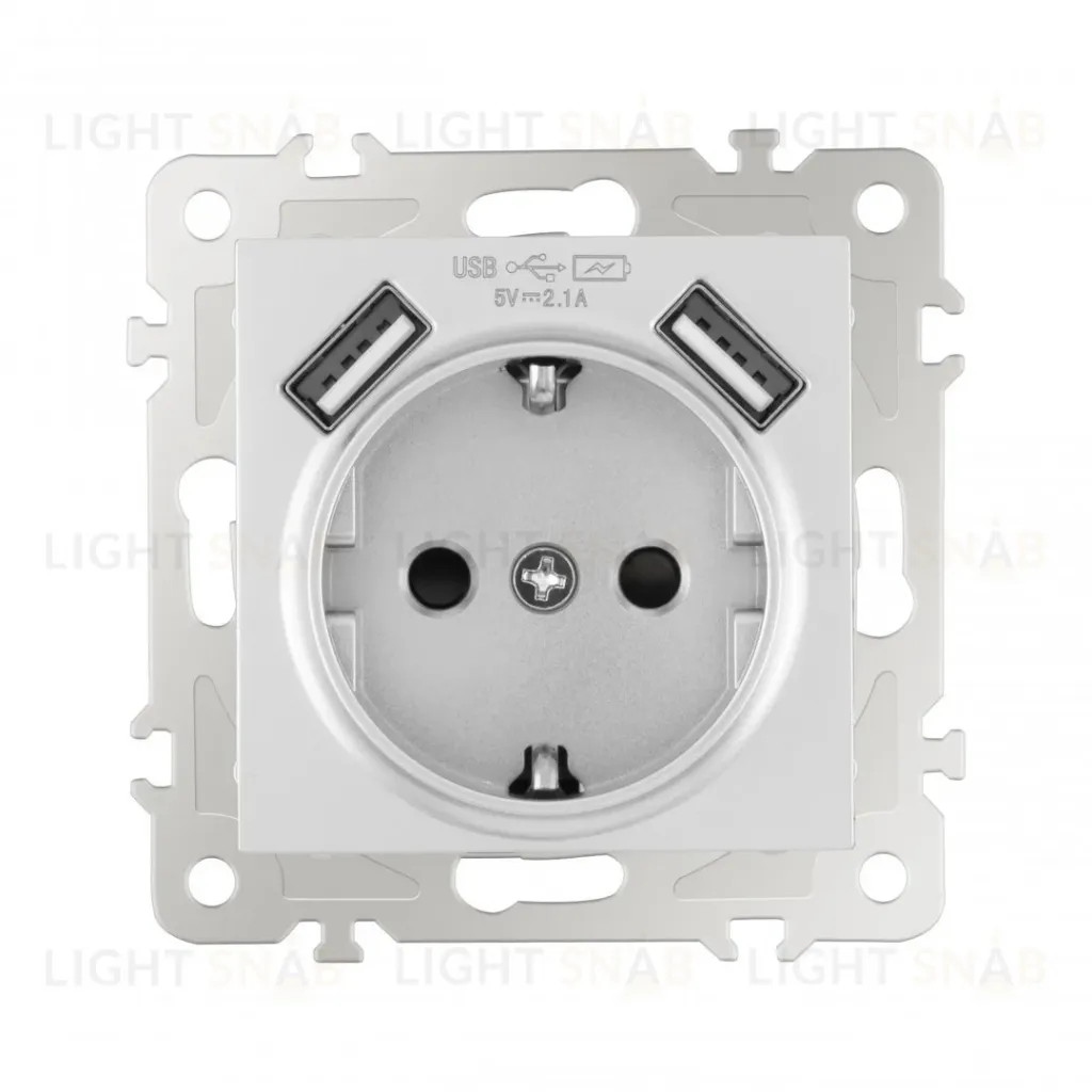 Розетка с заземлением, шторками + 2 USB Arte Milano 206.47-1.silver 206.47-1.silver