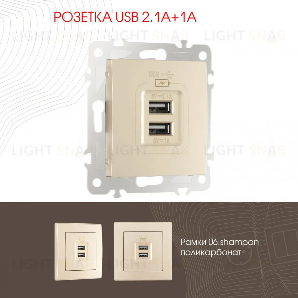 Розетка USB 2.1А+1А Arte Milano 206.46-1.shampan 206.46-1.shampan