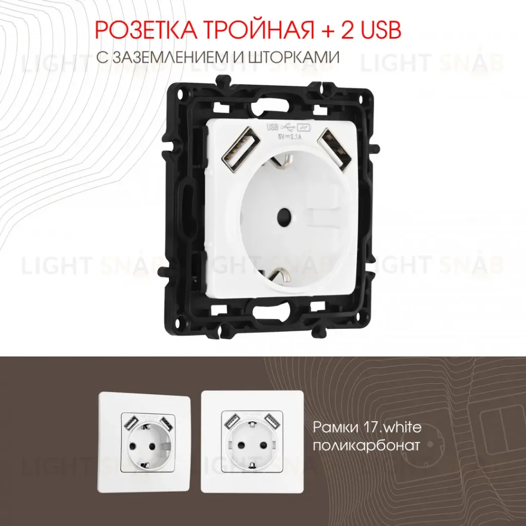 Розетка с заземлением, шторками + 2 USB Arte Milano 217.47-1.white 217.47-1.white