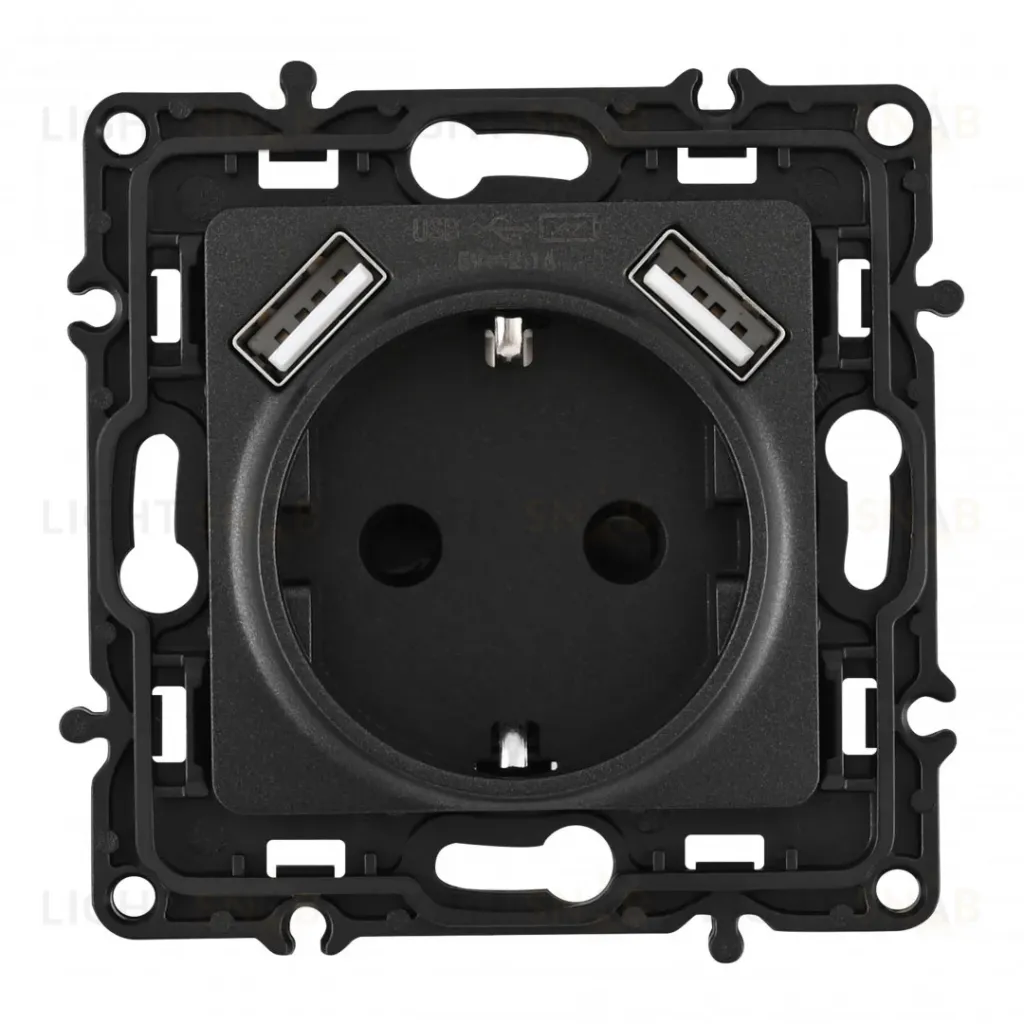 Розетка с заземлением, шторками + 2 USB Arte Milano 217.47-1.black 217.47-1.black