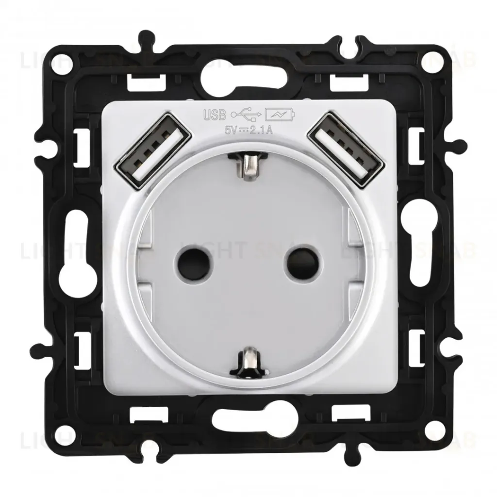 Розетка с заземлением, шторками + 2 USB Arte Milano 217.47-1.silver 217.47-1.silver