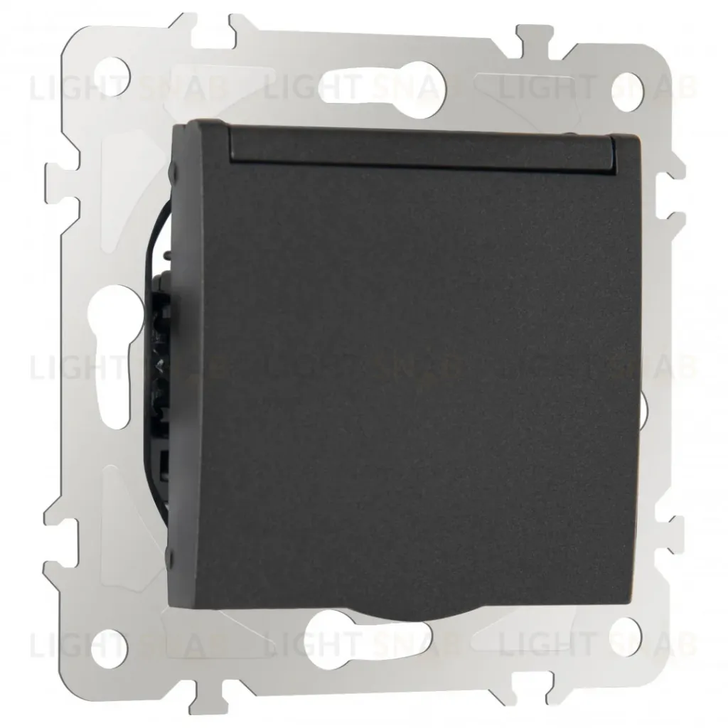 Розетка с заземлением, шторками и защитной крышкой Arte Milano 203.41-1.black 203.41-1.black