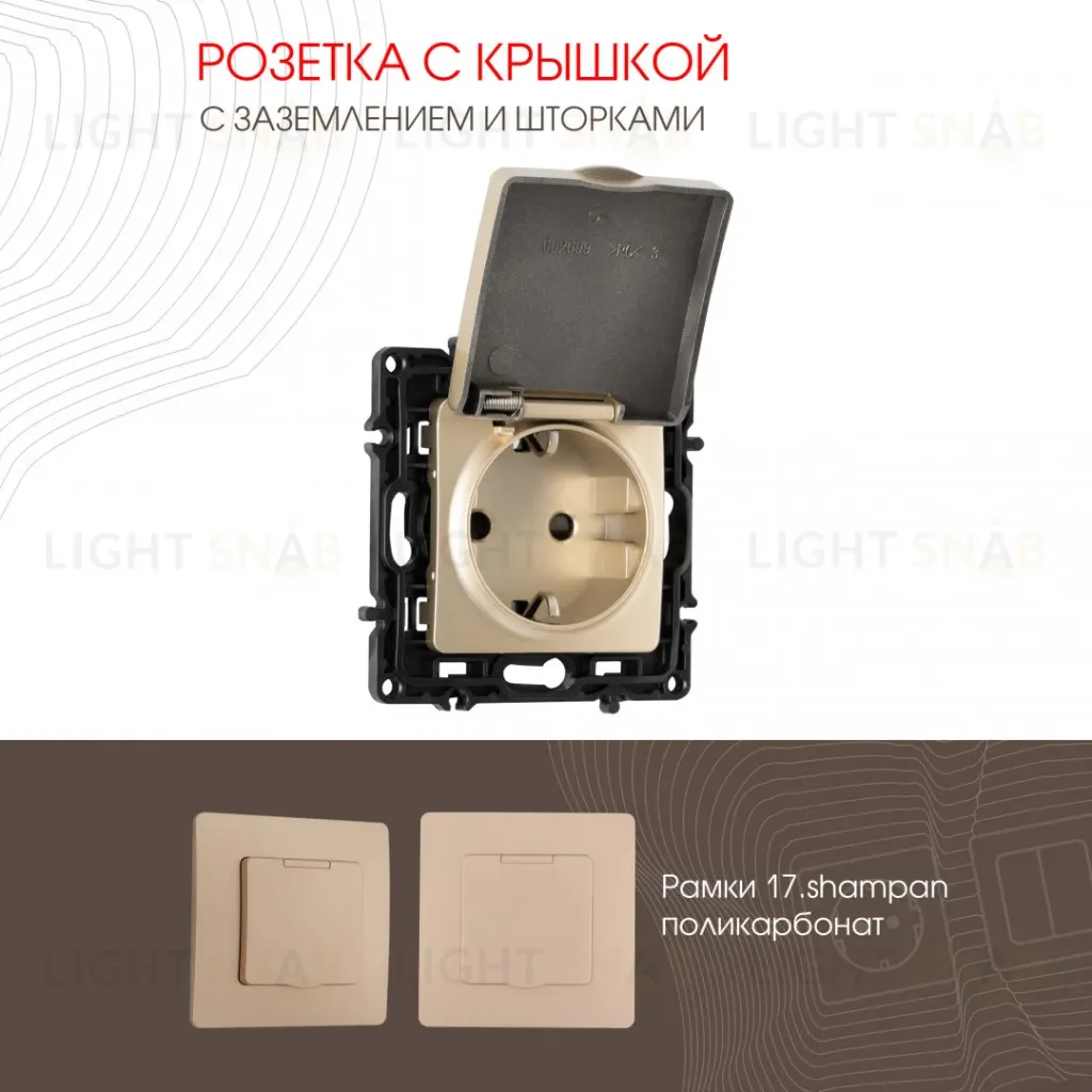 Розетка с заземлением, шторками и защитной крышкой Arte Milano 217.41-1.shampan 217.41-1.shampan