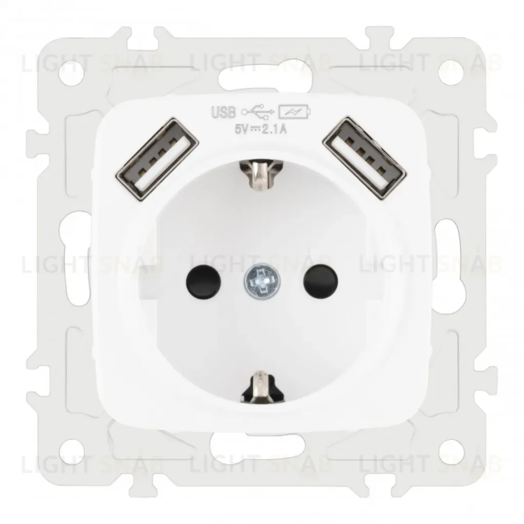 Розетка с заземлением, шторками + 2 USB Arte Milano 205.47-1.white 205.47-1.white