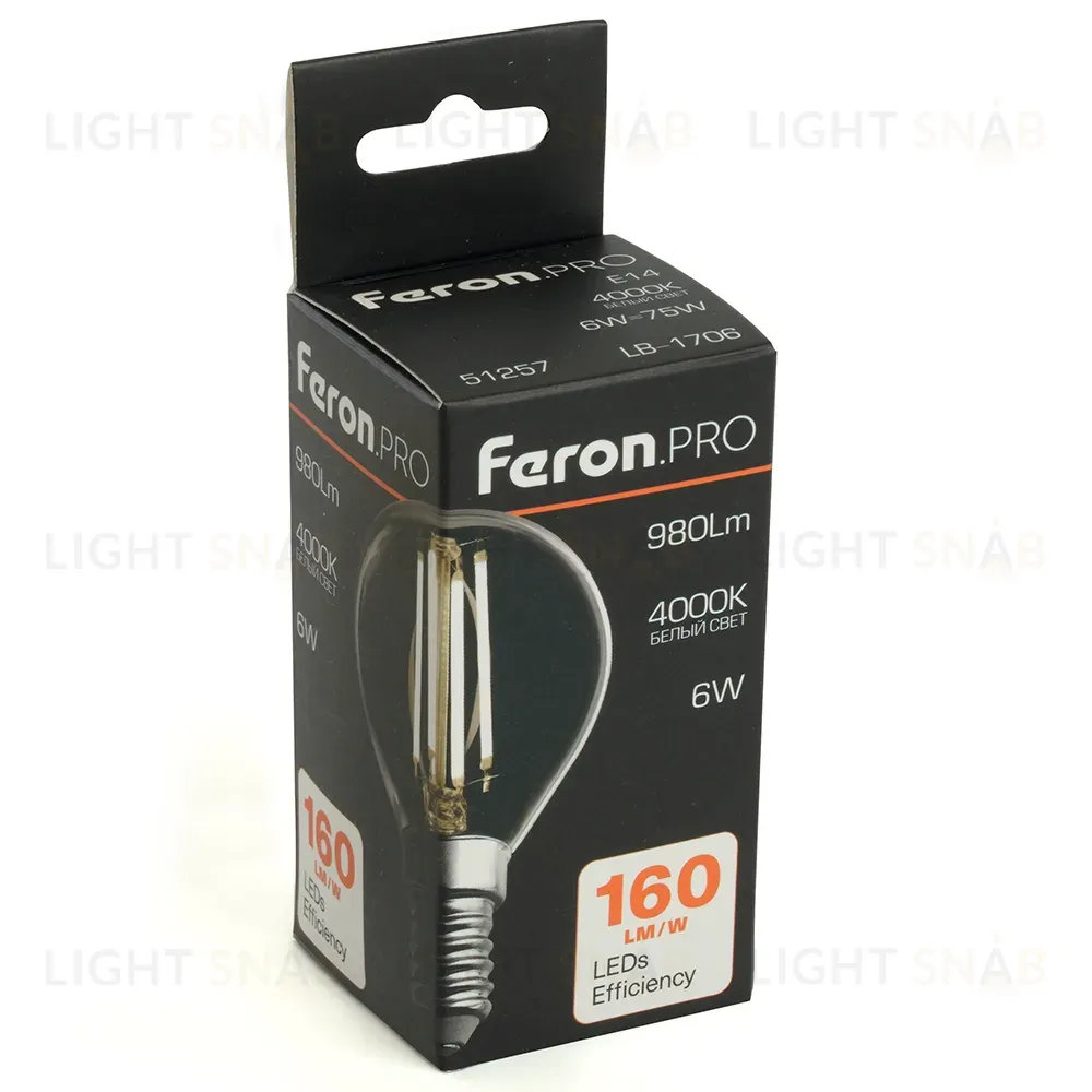 Лампа светодиодная Feron LB-1706 E14 6W 4000K 51257 51257