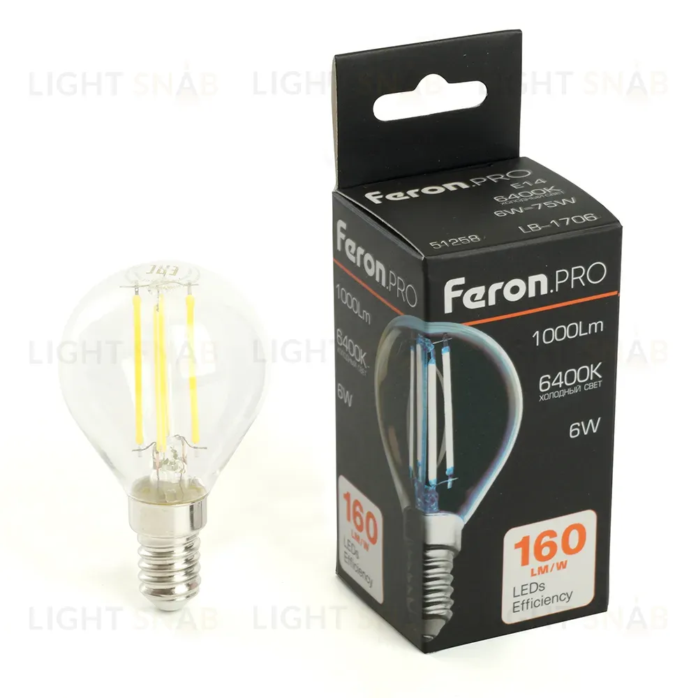 Лампа светодиодная Feron LB-1706 E14 6W 6400K 51258 51258