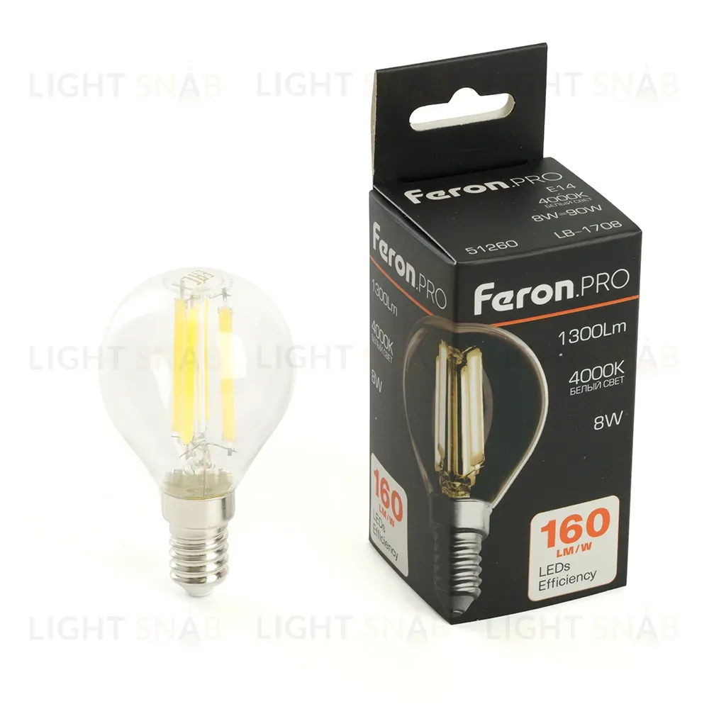 Лампа светодиодная Feron LB-1708 E14 8W 4000K 51260 51260
