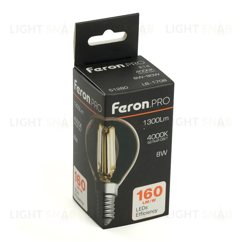 Лампа светодиодная Feron LB-1708 E14 8W 4000K 51260 51260