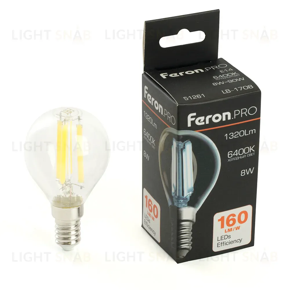 Лампа светодиодная Feron LB-1708 E14 8W 6400K 51261 51261