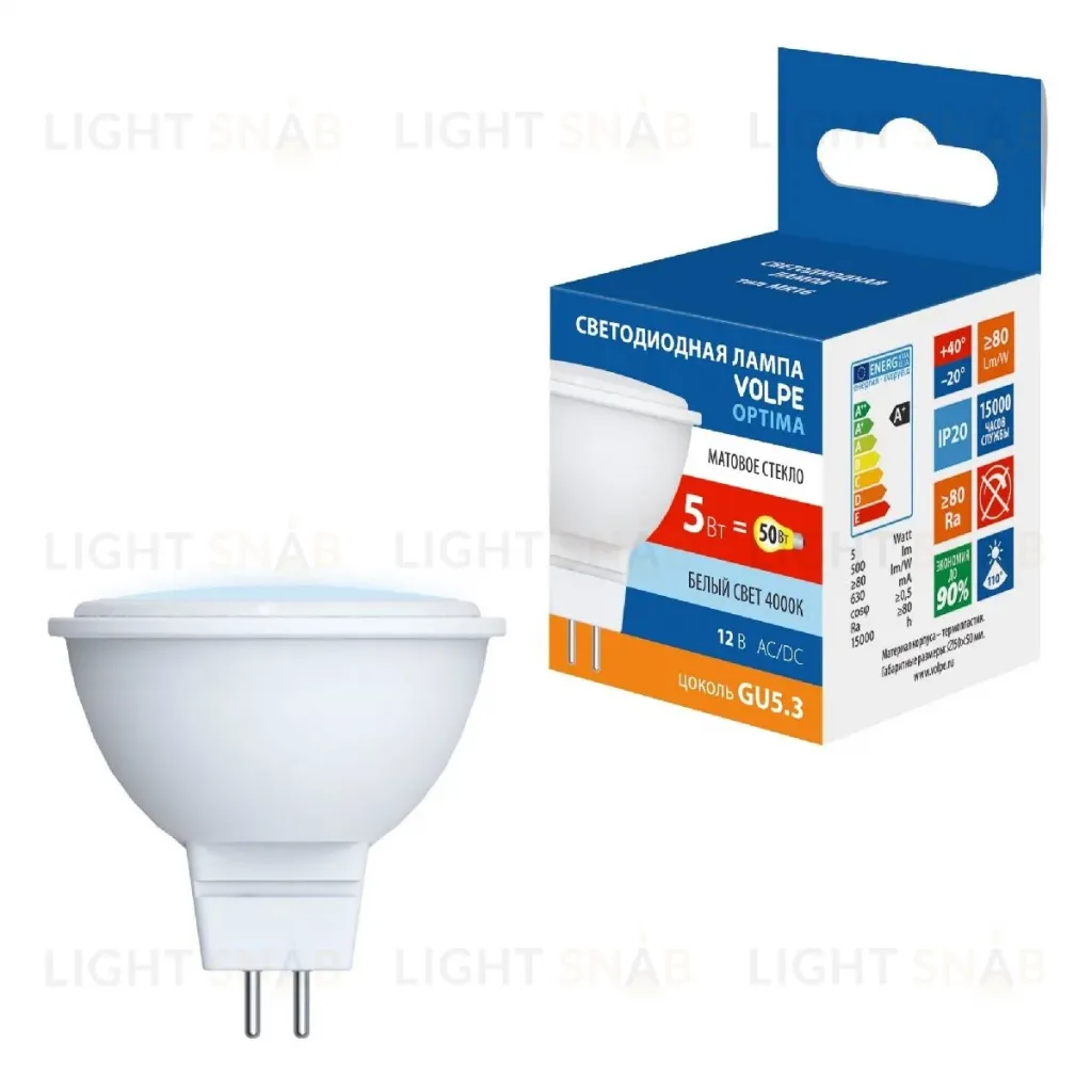 Лампа светодиодная Volpe Optima LED-MR16-5W/4000K/GU5.3/FR/SLS UL-00008839 LED-MR16-5W/4000K/GU5.3/FR/SLS