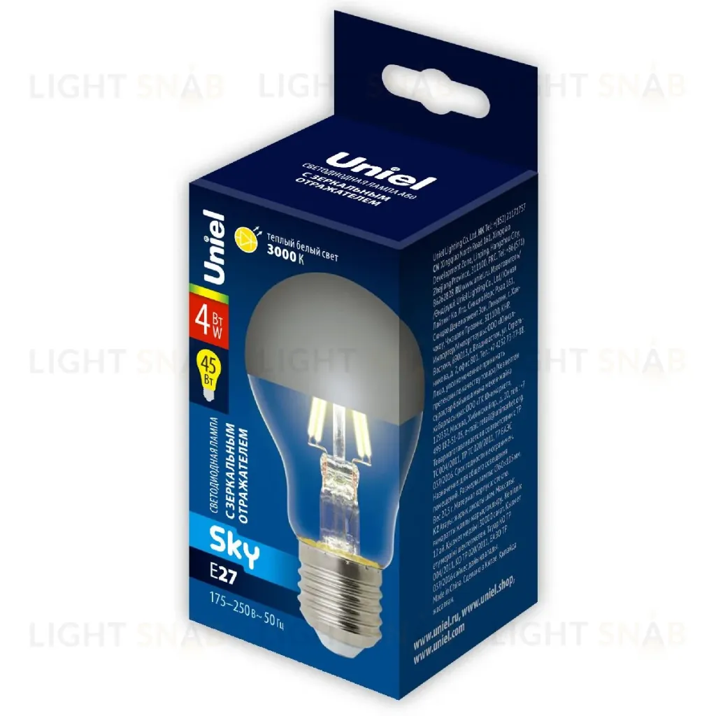 Лампа светодиодная Uniel Sky LED-A60-4W/3000K/E27/CL MIRROR/CHROME PLS02WH UL-00011795 LED-A60-4W/3000K/E27/CL MIRROR/CHROME PLS02WH