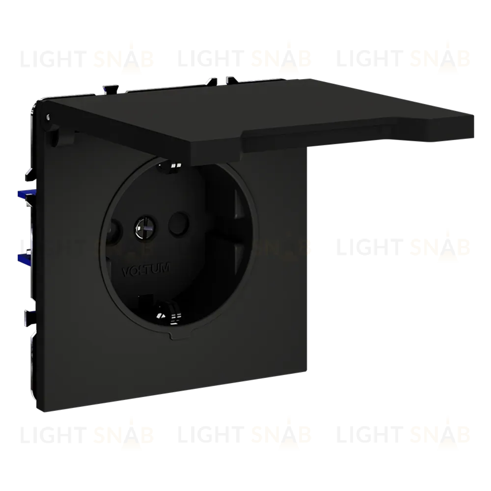 Розетка с защитными шторками и крышкой Voltum S70 VLS040308 (черный матовый) VLS040308