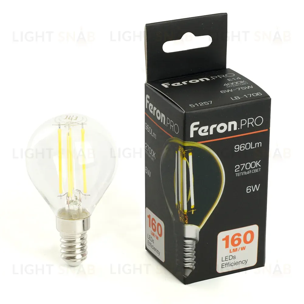 Лампа светодиодная Feron E14 6W 2700K LB-1706 51256 51256
