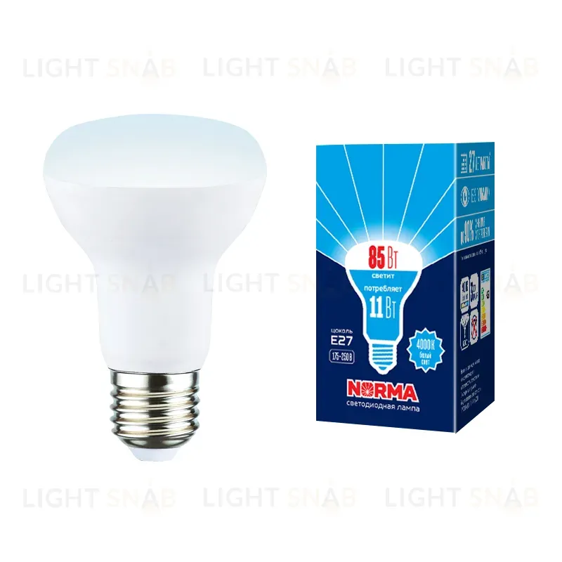 Лампа светодиодная Volpe Norma LED-R63-11W/4000K/E27/FR/NR картон UL-00005775 LED-R63-11W/4000K/E27/FR/NR картон