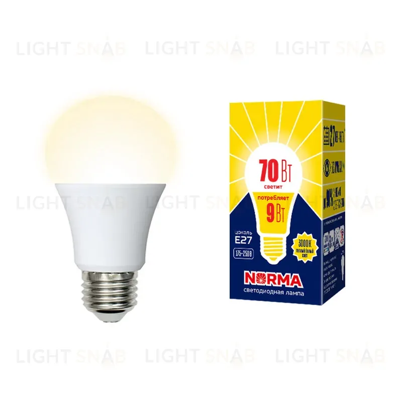 Лампа светодиодная Volpe Norma LED-A60-9W/3000K/E27/FR/NR картон UL-00005622 LED-A60-9W/3000K/E27/FR/NR картон
