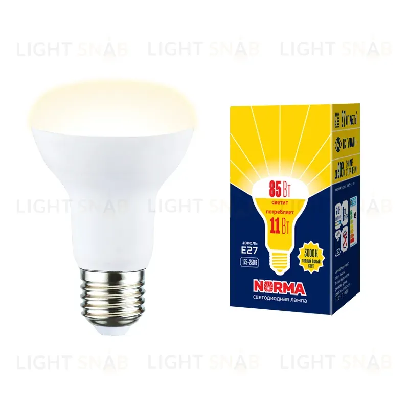 Лампа светодиодная Volpe Norma LED-R63-11W/3000K/E27/FR/NR картон UL-00005774 LED-R63-11W/3000K/E27/FR/NR картон