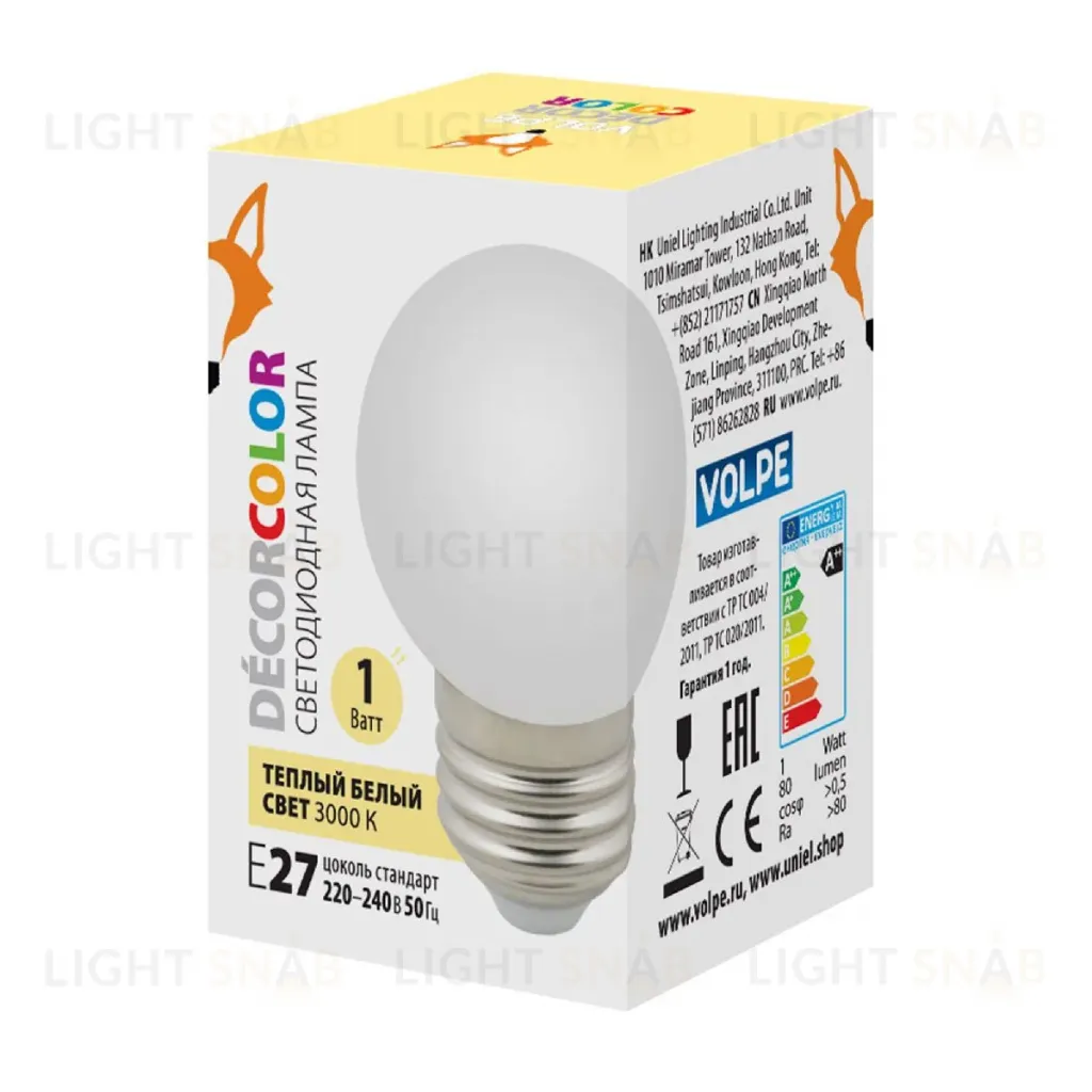 Лампа светодиодная Volpe Decor color LED-G45-1W/3000K/E27/FR/С UL-00006560 LED-G45-1W/3000K/E27/FR/С