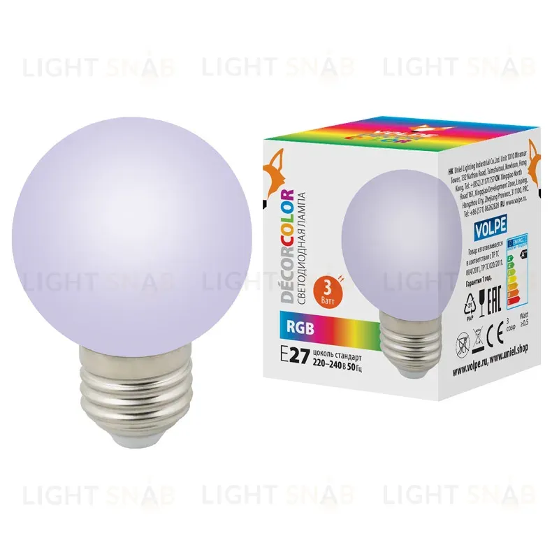 Лампа светодиодная Volpe Decor color LED-G60-3W/RGB/E27/FR/С UL-00006960 LED-G60-3W/RGB/E27/FR/С