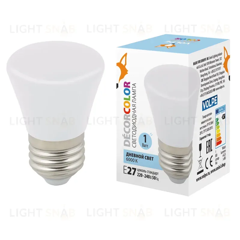 Лампа светодиодная Volpe Decor color LED-D45-1W/6000K/E27/FR/С BELL UL-00005804 LED-D45-1W/6000K/E27/FR/С BELL