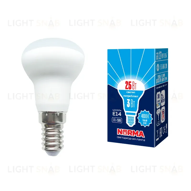 Лампа светодиодная Volpe Norma LED-R39-3W/4000K/E14/FR/NR картон UL-00005626 LED-R39-3W/4000K/E14/FR/NR картон