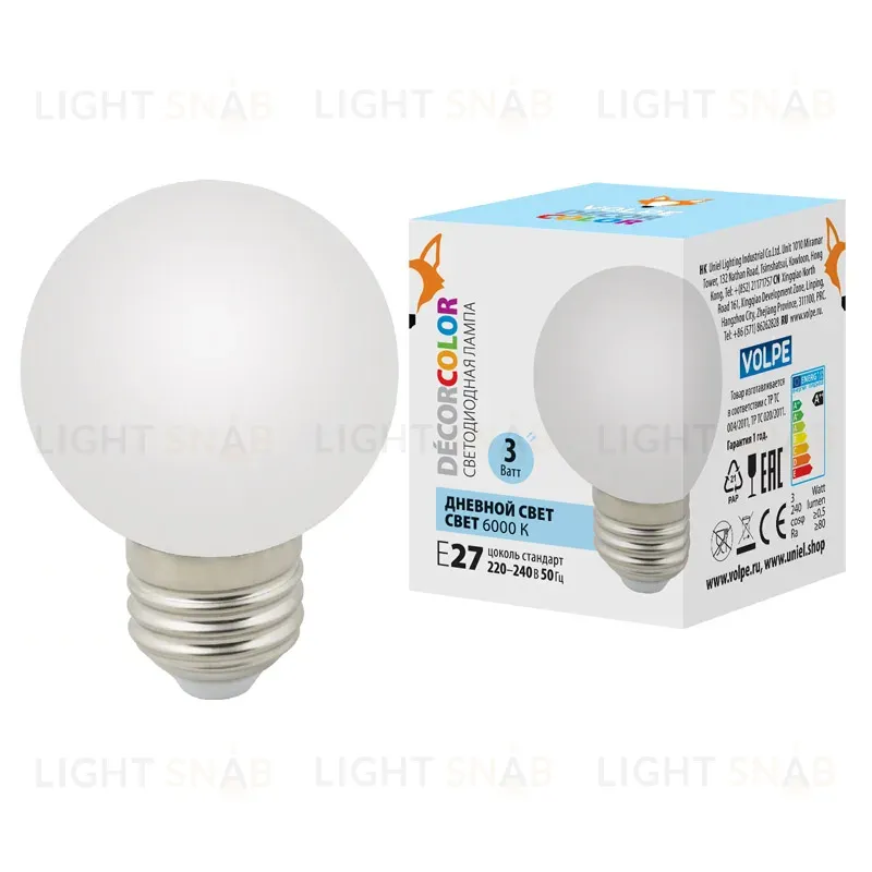 Лампа светодиодная Volpe Decor color LED-G60-3W/6000K/E27/FR/С UL-00006956 LED-G60-3W/6000K/E27/FR/С
