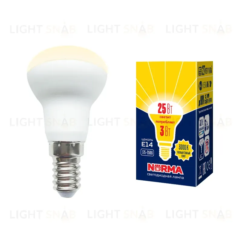 Лампа светодиодная Volpe Norma LED-R39-3W/3000K/E14/FR/NR картон UL-00005625 LED-R39-3W/3000K/E14/FR/NR картон
