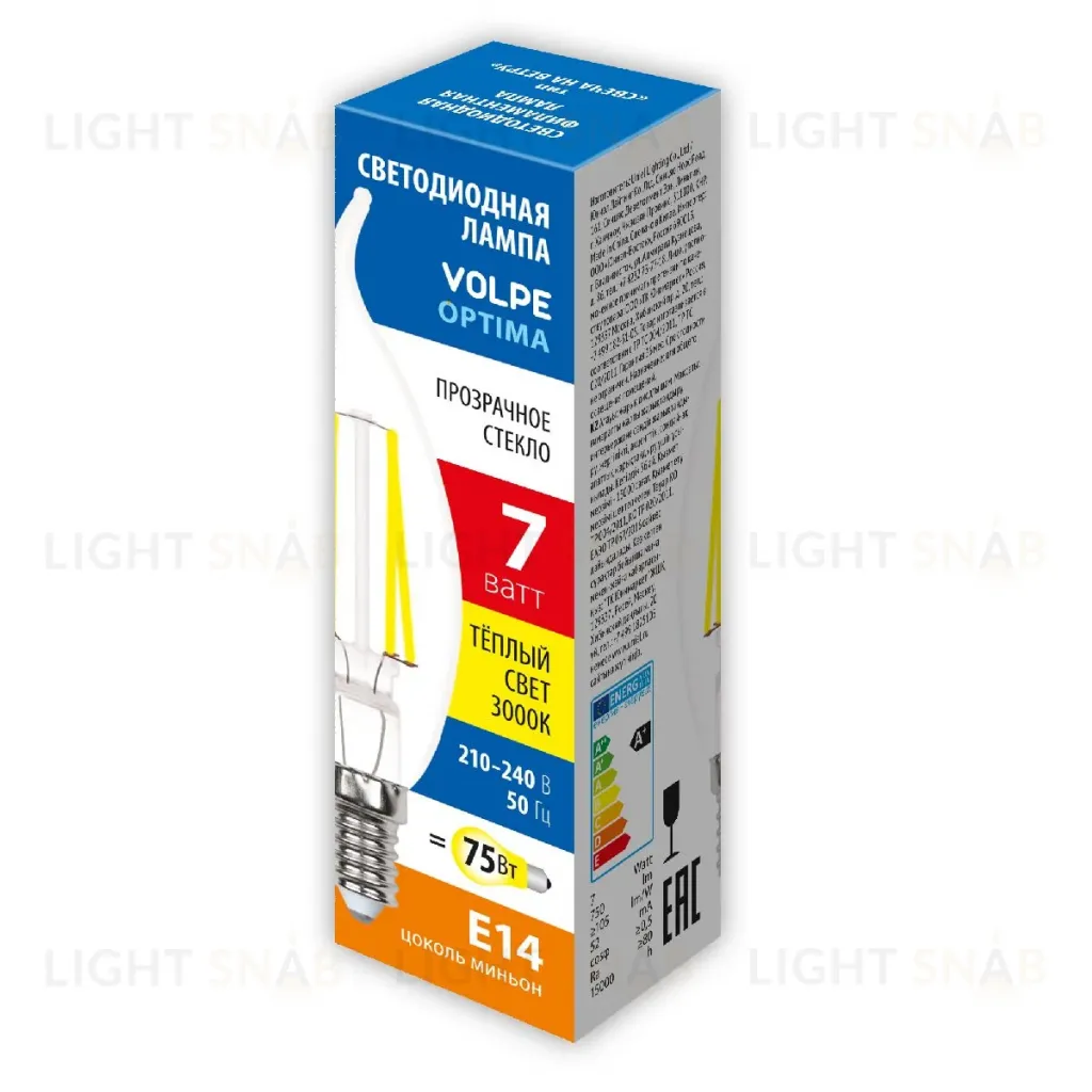 Лампа светодиодная Volpe Optima LED-CW35-7W/3000K/E14/CL/SLF UL-00008340 LED-CW35-7W/3000K/E14/CL/SLF