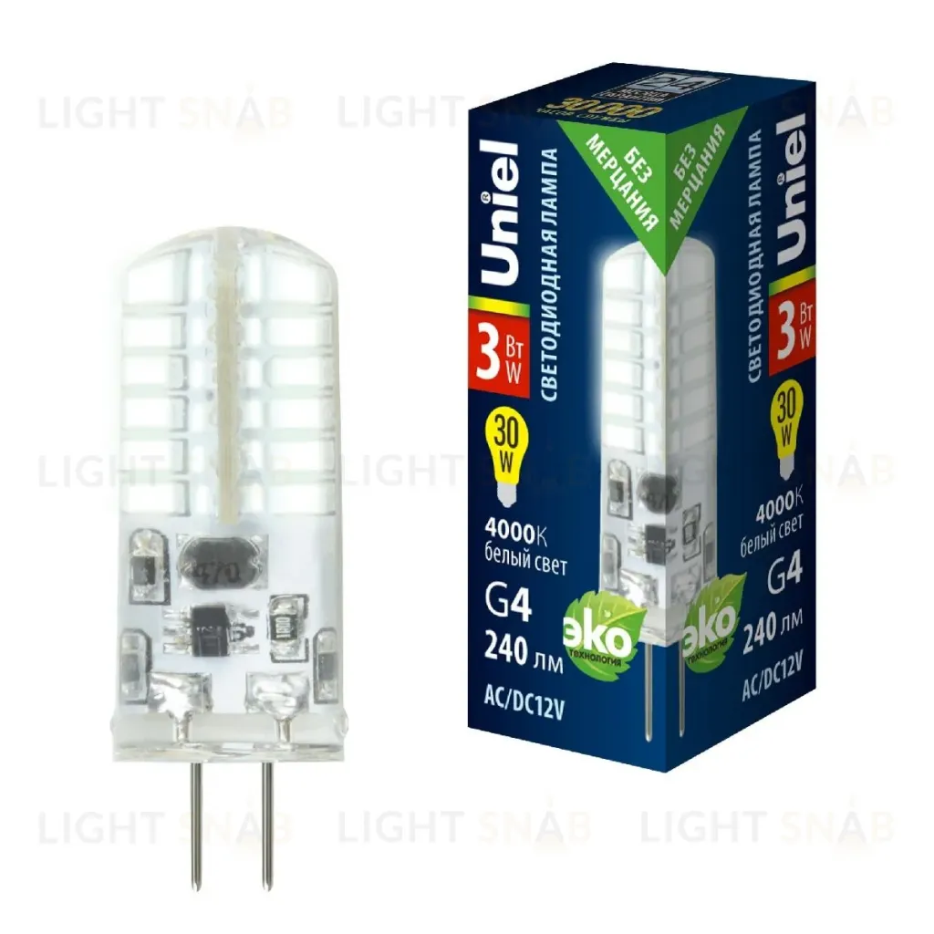 Лампа светодиодная Uniel LED-JC-12/3W/4000K/G4/CL SIZ05TR UL-00010367 LED-JC-12/3W/4000K/G4/CL SIZ05TR