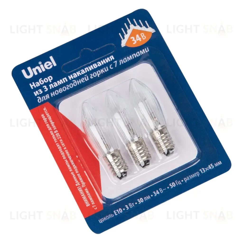 Лампа накаливания Uniel IL-CT13-CL-03/E10/34V SET3 BLISTER UL-00010985 IL-CT13-CL-03/E10/34V SET3 BLISTER