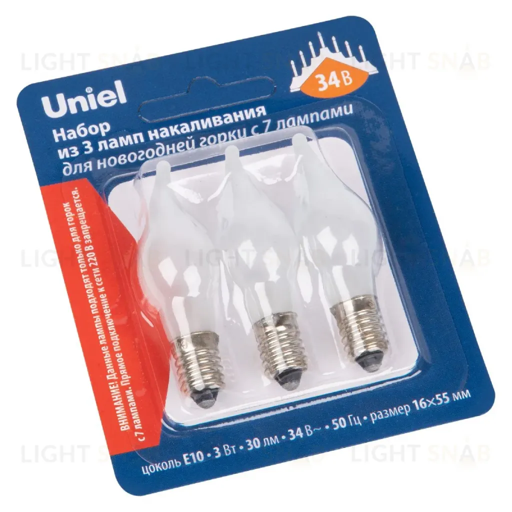 Лампа накаливания Uniel IL-CW16-FR-03/E10/34V SET3 BLISTER UL-00010987 IL-CW16-FR-03/E10/34V SET3 BLISTER