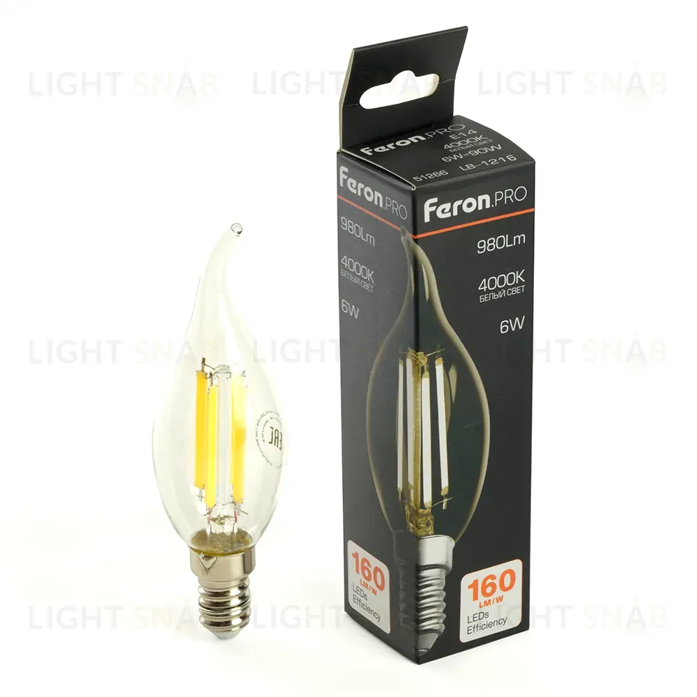 Лампа светодиодная Feron LB-1216 E14 6W 4000K 51263 51263