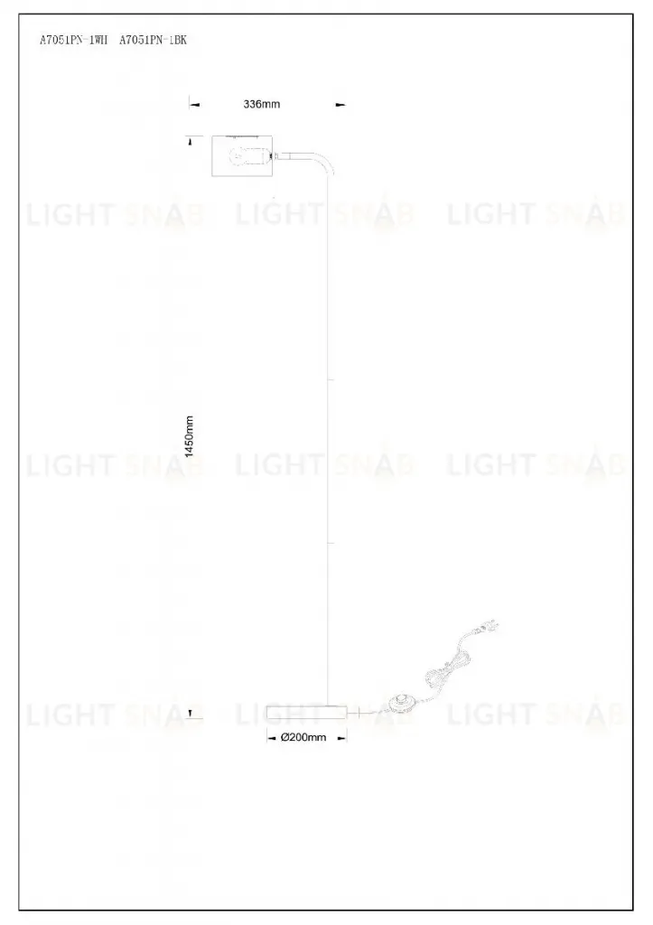 Торшер Arte Lamp Sebastian A7051PN-1BK A7051PN-1BK