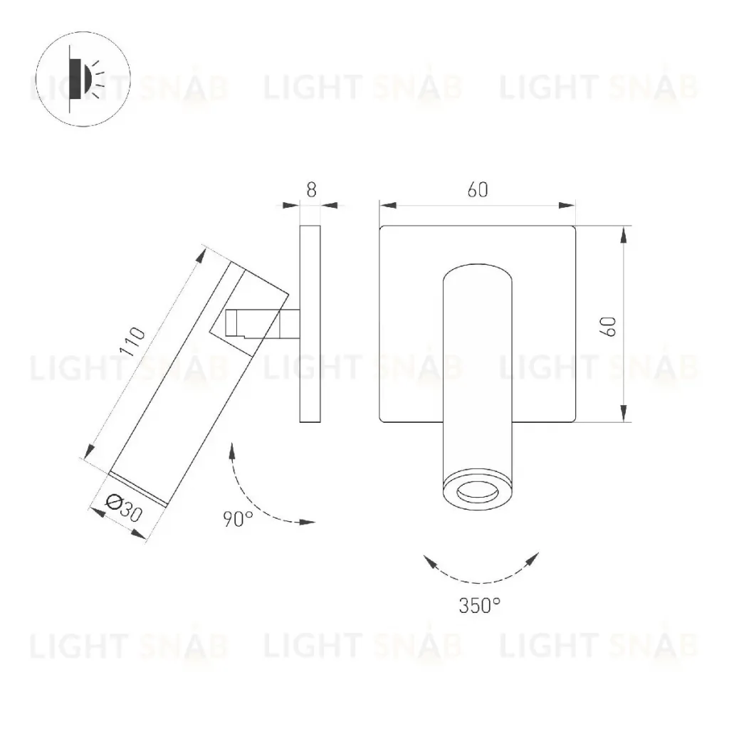 Спот Arlight SP-READER-NB-S60x60-3W Warm3000 (WH, 20 deg, 230V) 052948 052948