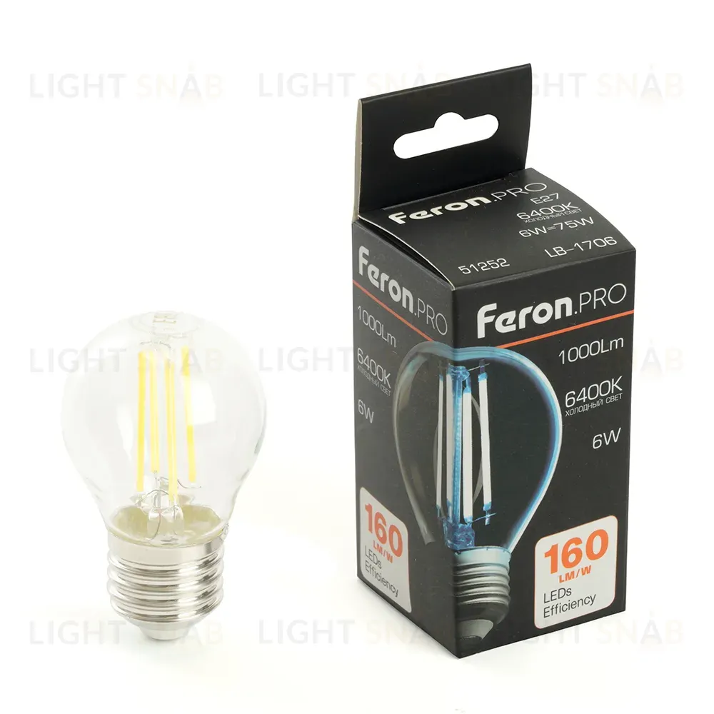 Светодиодная лампа Feron LB-1706 E27 6W 6400К 51252 51252