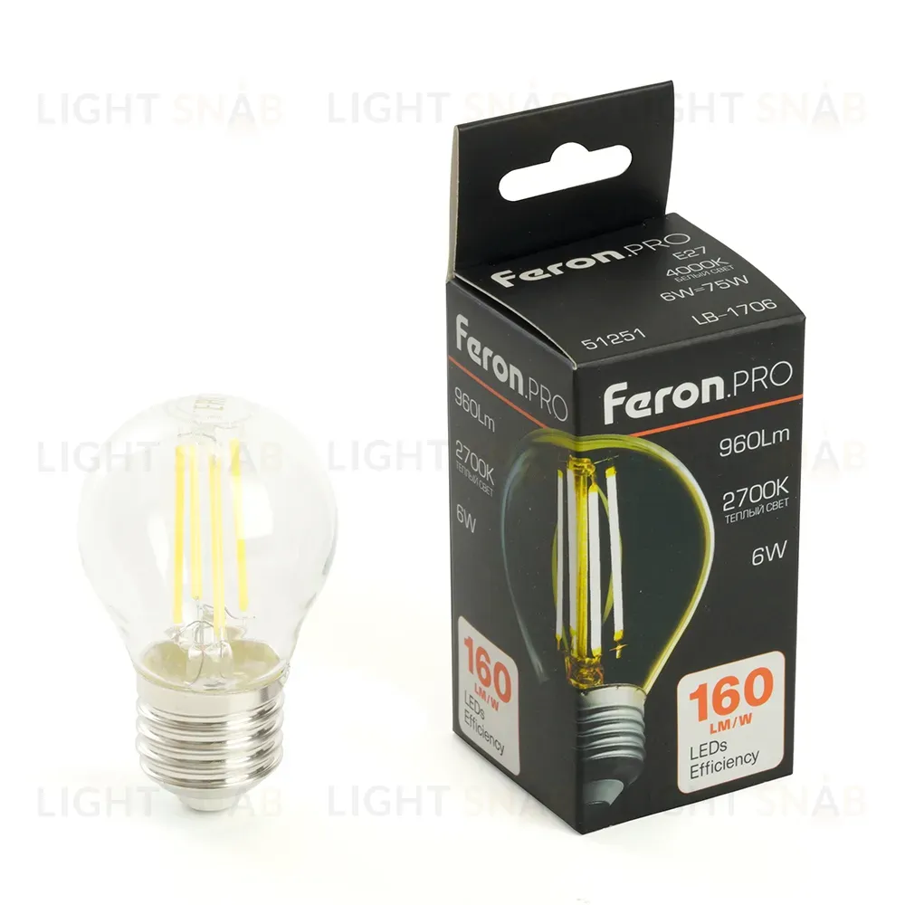 Светодиодная лампа Feron LB-1706 E27 6W 2700К 51250 51250