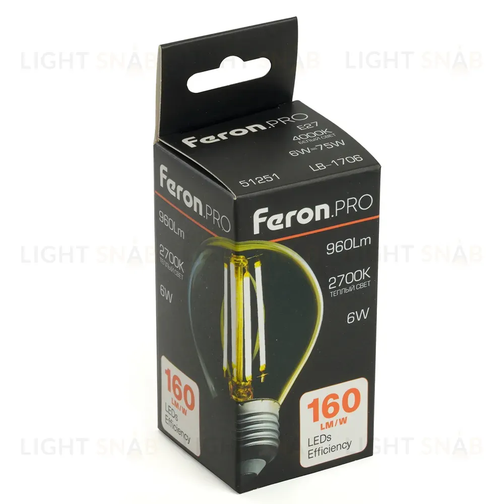 Светодиодная лампа Feron LB-1706 E27 6W 2700К 51250 51250