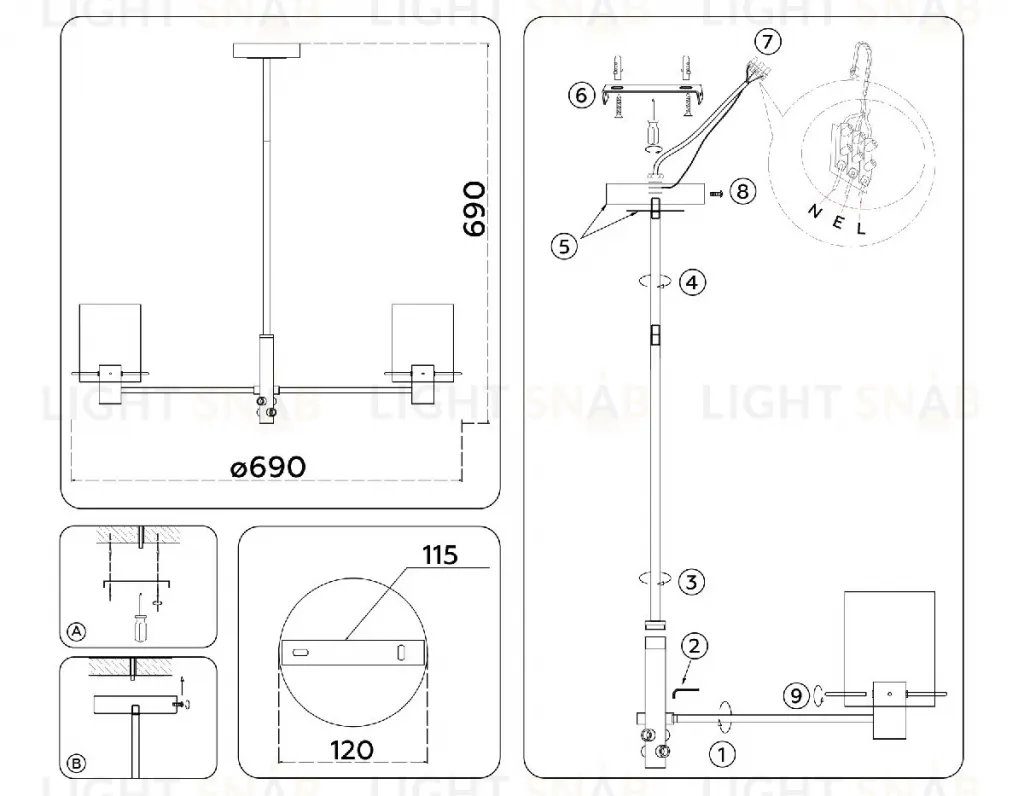 Люстра на штанге Ambrella Light High Light Modern LH57041 LH57041
