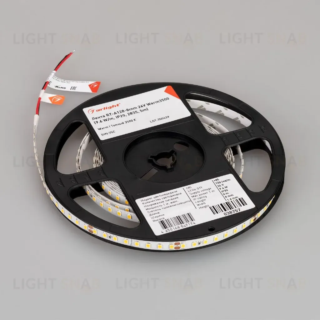 Светодиодная лента Arlight RT-A128-8mm 24V Warm3500 (10 W/m, IP20, 5m) 038757(1) 038757(1)