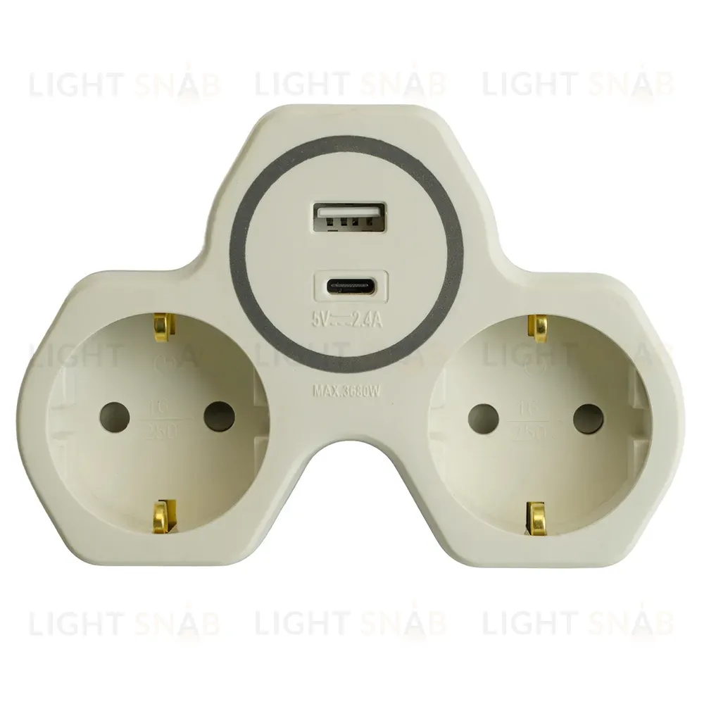 Разветвитель сетевой 2-местный с/з и USB+Type C Stekker ADP16-15-20 50071 50071